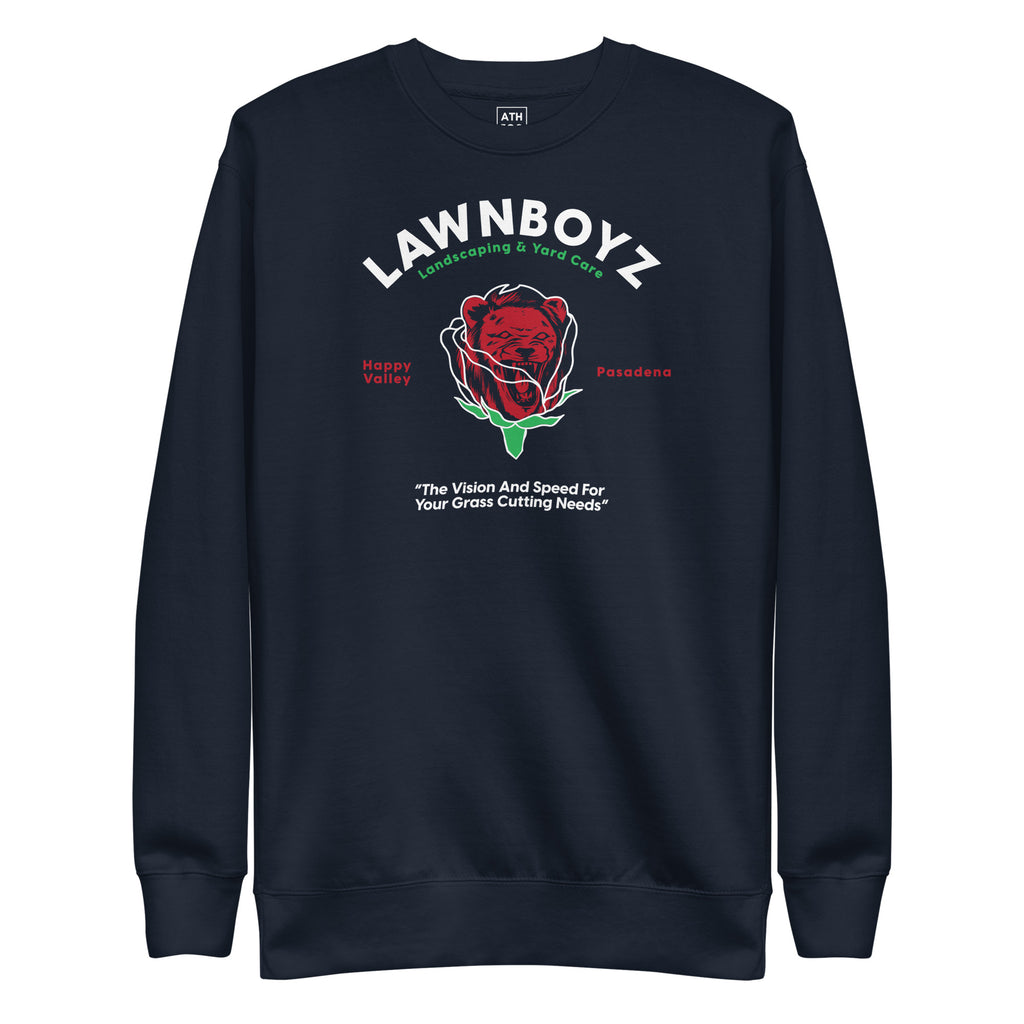 LAWNBOYZ - Navy Rose Bowl Crew Neck Sweatshirt - ATH ECO